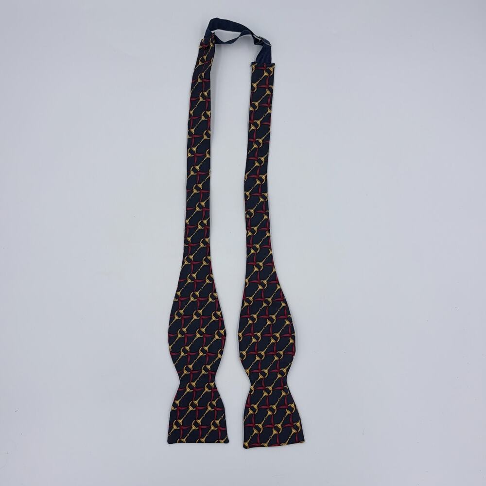 Vintage 1980s 90s Burberry's Silk Bow Tie Equestrian Bridle & Brit Adjustable